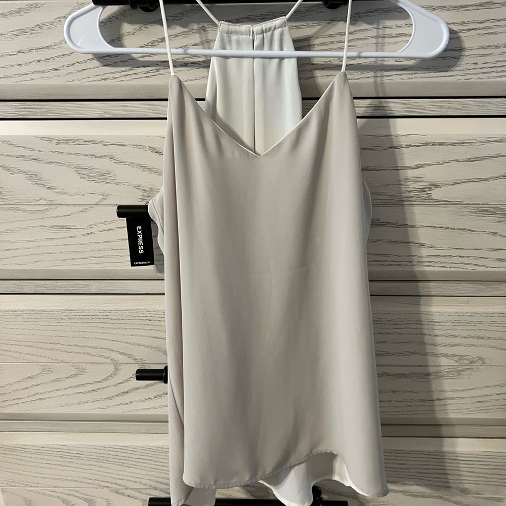 New wt! Express reversible 2 in 1 blouse cream and taupe stone colors, V neck